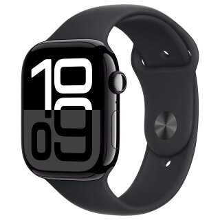 APPLE Watch Series 10 GPS + Cellular 46mm Jet Black Aluminium Case with Black Sport Band - M/L