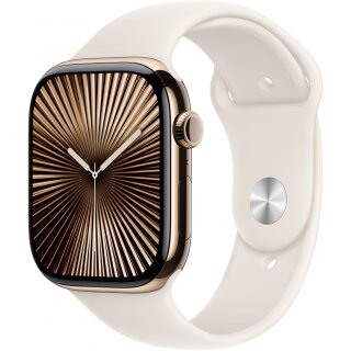 APPLE Watch Series 10 GPS + Cellular 46mm Gold Titanium Case with Starlight Sport Band - S/M