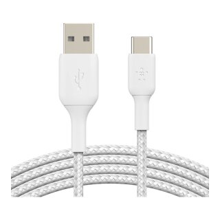 Belkin USB-C/USB-A Kabel ummantelt, 2m, weiß