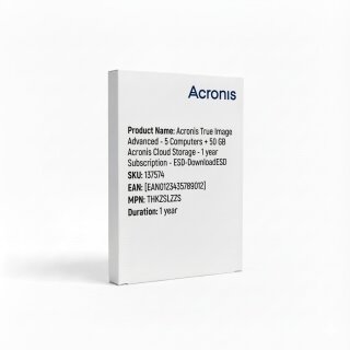 Acronis True Image Advanced - 5 Computers + 50 GB Acronis Cloud Storage - 1 year Subscription - ESD-DownloadESD