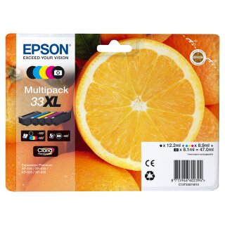 Epson Tinte 33XL C13T33574011 5er Multipack (BKMCY/Schwarz Foto) bis zu 650 Seiten