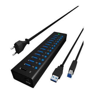 HUB USB 3.0 . 13 Port. +1x Ladeport Aluminium-mit Netzteil ICY BOX