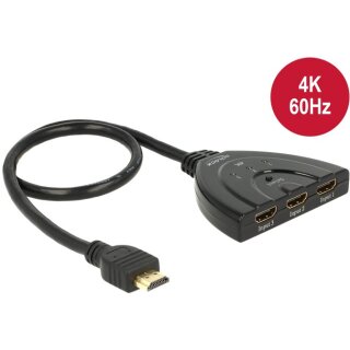 DELOCK HDMI UHD Switch 3 x HDMI in > 1 x HDMI out 4K mit integriertem Kabel 50 cm