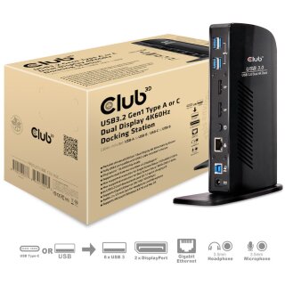 Club3D 4K Dockingstation 60Hz USB3 ->6xUSB3/2xDP/LAN/Audio black