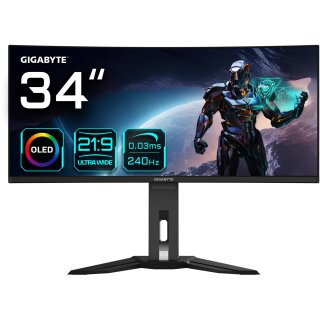 GIGABYTE MO34WQC2 86,36cm 34Zoll OLED gaming monitor 3440x1440 WQHD 250 cd/m2 240Hz 2xHDMI 2.1 1xDP 1.4 1xUSB C