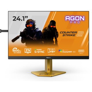 AOC Agon Pro CS24A - 24 Zoll Full HD Gaming, 610Hz 0,5ms gtg, G-Sync,HDR400 (1920x1080, 2x HDMI 2.1, DP 1.4, USB Hub) schwarz-rot-orange