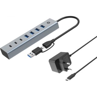 CONCEPTRONIC 7-Port Hub USB-A3.0/-C Adap.->4xA3.0+m.Netz. gr