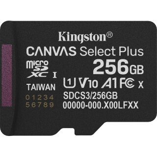 CARD KINGSTON 256GB micSDXC Canvas Select Plus Gen3 150R A1 Single Pack w/o ADP