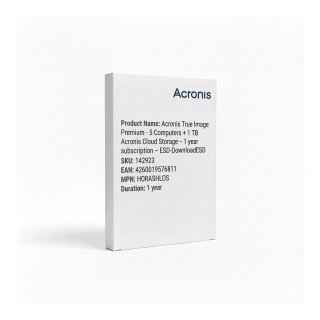 Acronis True Image Premium - 5 Computers + 1 TB Acronis Cloud Storage - 1 year subscription - ESD-DownloadESD
