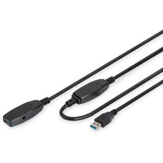 DIGITUS USB 3.0 Aktives Verlängerungskabel 15m, sw