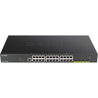 DGS-1250-28XMP/E 28-Port Smart Managed PoE+ Gigabit Switch 24x 10/100/1000BASE-T PoE 4x 10-Gigabit-Port (SFP+)