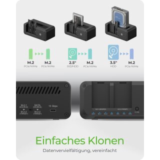 ICY BOX IB-2924MSCL-C31 USB-C 3.2 Klon- und DockingStation für 2,5"/3,5" SATA HDD und M.2 NVMe SSD