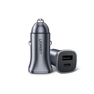 UGREEN USB-C PD+USB-A QC 24W Fast Car Charger Gray