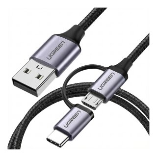UGREEN USB-A to Micro USB + USB Type-C Cable 1m Black
