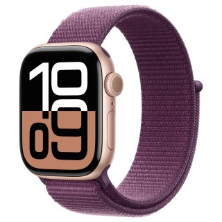 APPLE Watch Series 10 GPS + Cellular 42mm Rose Gold Aluminium Case with Plum Sport Loop