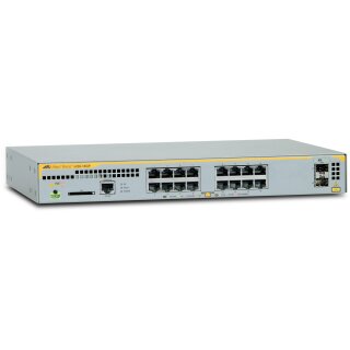 ALLIED L2+ managed switch. 16 x 10/100/1000Mbps POE ports. 2 x SFP uplink slots. 1 Fixed AC power supply