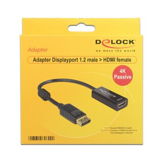 DELOCK Adapterkabel DisplayPort 1.2 Stecker > HDMI Buchse schwarz 4K Passiv