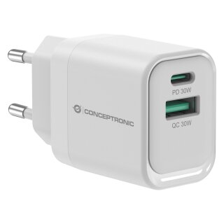 CONCEPTRONIC Ladegerät 2Port GaN USB-C/-A 33WPD3.0/PPS ws
