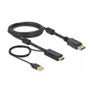 DELOCK HDMI M DisplayPort M 4K cable 2m powered by USB A M black