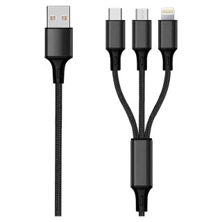 2GO 3in1 USB Ladekabel Micro-USB,Lightn.,USB-C Nylon 3m sw