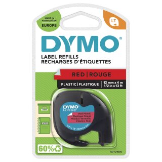 Dymo LabelWriter - LetraTag Kunststoff Etiketten - 12 mm x 4 m - Schwarz auf Rot - (S0721630)