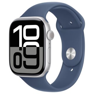 APPLE Watch Series 10 GPS 46mm Silver Aluminium Case with Denim Sport Band - S/M