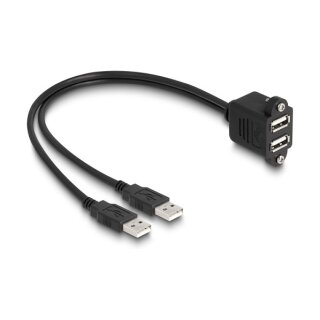 USB 2.0 Kabel 2 x USB Typ-A Stecker zu 2 x USB Typ-A Buchse mit Schrauben zum Einbau 1 m schwarz