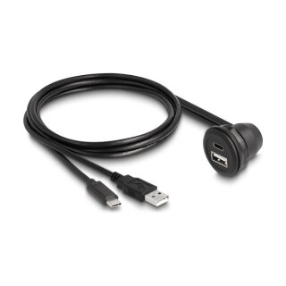 USB 2.0 Kabel USB Typ-A Stecker und USB Type-C™ Stecker zu USB Typ-A Buchse 90° gewinkelt und USB Type-C™ Buchse 90° gewinkelt zum Einbau 1 m s