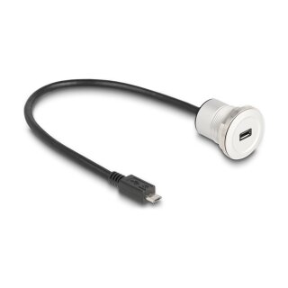 USB 2.0 Micro-B Einbaubuchse mit Kabelpeitsche Stecker 30 cm Aluminium