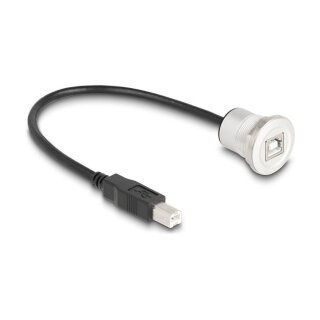 USB 2.0 Typ-B Einbaubuchse mit Kabelpeitsche Stecker 30 cm Aluminium