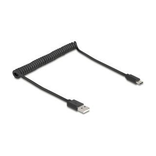 USB 2.0 Spiralkabel USB Typ-A Stecker zu USB Type-C™ Stecker 0,45 m bis 0,75 m schwarz