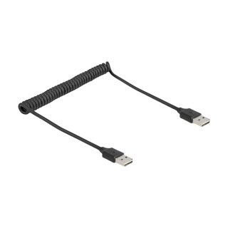 Spiralkabel EASY-USB 2.0 Typ-A Stecker zu EASY-USB Typ-A Stecker 0,5 m bis 0,8 m schwarz
