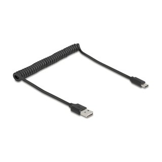 Spiralkabel EASY-USB 2.0 Typ-A Stecker zu USB Type-C™ Stecker 0,5 m bis 0,8 m schwarz