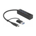 DELOCK 3 Port USB 3.2 Gen 1 Hub + SD und Micro SD Card...