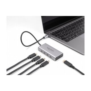 DELOCK USB 10 Gbps USB Type-C Hub mit 4 x USB Type-C Buchse + 1 x USB Type-C PD 85 Watt mit 30cm Anschlusskabel
