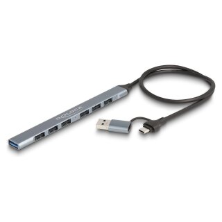 DELOCK 7 Port Slim USB Hub mit USB Type-C oder USB Typ-A zu 1 x USB 5 Gbps Typ-A + 6 x USB 2.0 Typ-A