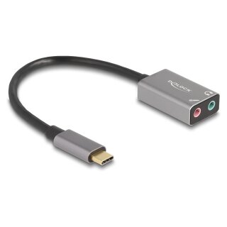 DELOCK Externe USB Soundkarte mit Type-C Stecker auf 2 x 3.5mm Klinkenbuchse Plug & Play Audio Adapter