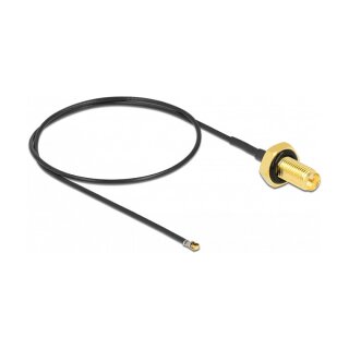 Antennenkabel RP-SMA Buchse zum Einbau zu I-PEX Inc., MHF® 4L LK Stecker 1.37, 35 cm Gewindelänge 10 mm spritzwassergeschützt