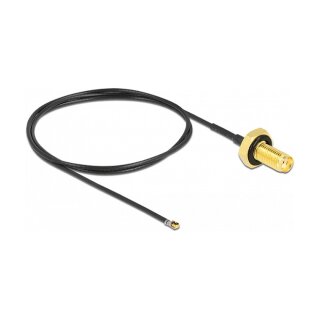 Antennenkabel SMA Buchse zum Einbau zu I-PEX Inc., MHF® 4L LK Stecker 1.37, 50 cm Gewindelänge 10 mm spritzwassergeschützt