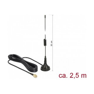DELOCK GSM / UMTS / LTE Antenne SMA Stecker 2 dBi starr omnidirektional mit Anschlusskabel RG-174 2.5m outdoor schwarz