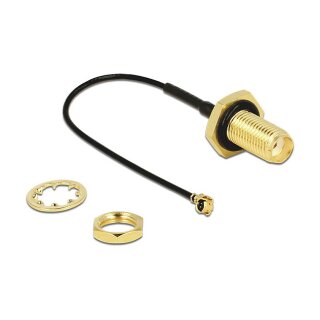 Antennenkabel SMA Buchse zum Einbau zu I-PEX Inc., MHF® I Stecker 1.13, 10 cm Gewindelänge 10 mm spritzwassergeschützt