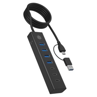 ICY BOX IB-HUB1737-C3 USB-C/USB-A 3.2 HUB 7-Port 4xUSB-A; 3xUSB-C