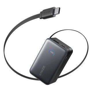 ANKER Nano PowerBank 10.000mAh 45W 1x USB-C 1x USB-A 1x USB-C-Kabel 70cm einziehbar schwarz