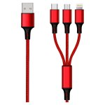 2GO 3in1 USB Ladekabel Micro-USB,Apple,TypeC Nylon 1,5m rot