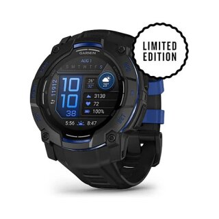 Garmin Instinct® AMOLED black mit Silikon-Wechselarmband 26 mm bolt blue