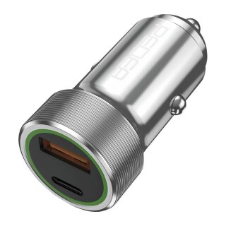 PEDEA 20W USB-C (PD) KFZ-Schnellladegerät 12/24V - 2-Ports Mehrfach Handy-Ladegerät mit USB-C und USB-A, silber