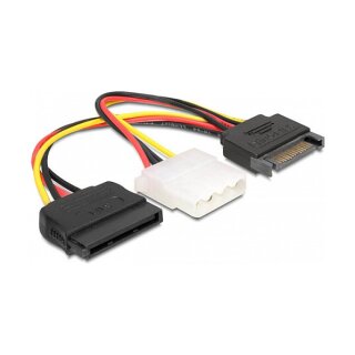 Kabel Power SATA 15 Pin Stecker zu Molex 4 Pin Buchse + SATA 15 Pin Buchse