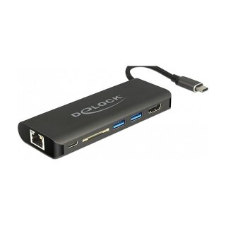 USB C > Docking Adapter HDMI 4K 30 Hz, Gigabit LAN und USB PD Funktion Delock
