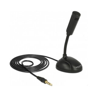 Delock Kondensator Mikrofon Omnidirektional für Smartphone / Tablet mit Schwanenhals 3,5 mm 4 Pin Klinkenstecker + 3,5 mm Klinkenbuchse