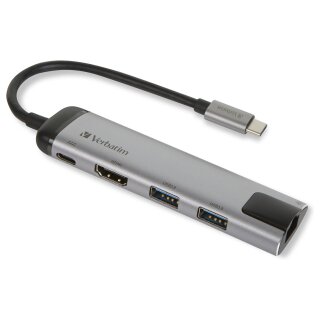 USB-C HUB 5Port > 2xUSB3.0/USB-C/HDMI/Ethernet passiv Verbatim Black Grey